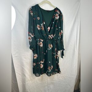 As You Wish Women's Black Semi Wrap Floral Print Dress Size Large